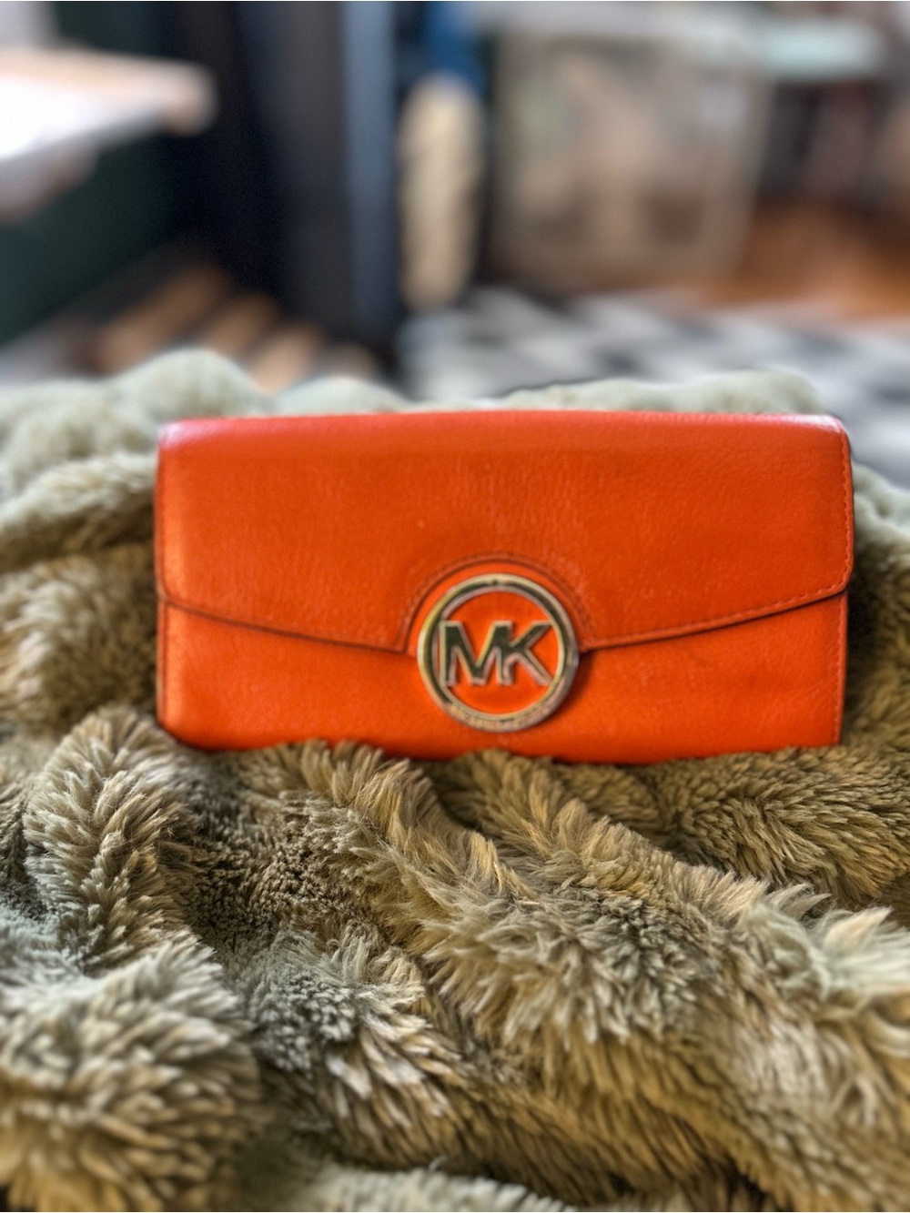 Michael Kors Orange Saffiano Leather Continental Wallet MK Logo
